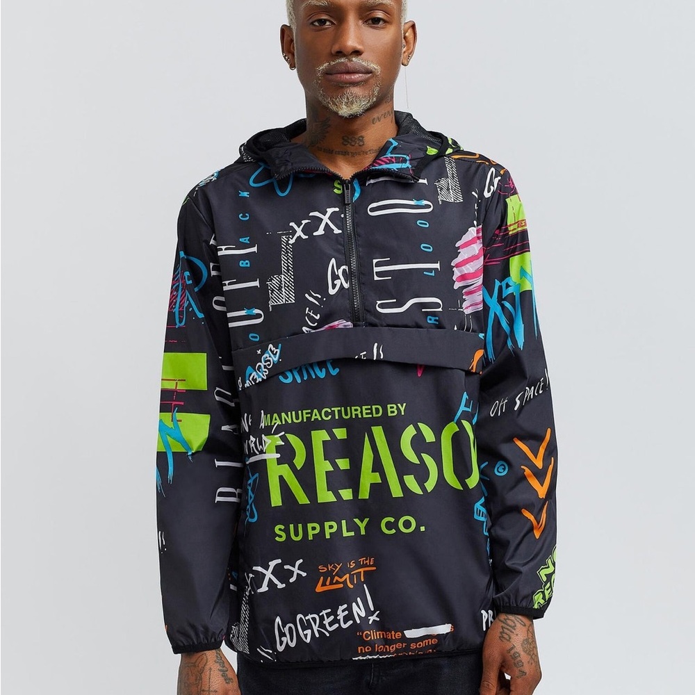 Reason Men's Multicolor Graphic Windbreaker